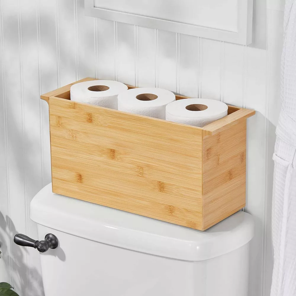 MDesign Wooden Bathroom Storage Organizer Box With Handles - Natural 4 MDesign Wooden Bathroom Storage Organizer Box With Handles - Natural - Image 2