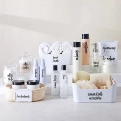 Talented Kitchen 192 Pack Preprinted Bathroom Labels For Containers, Black On Clear Stickers For Organizer Bins, Bath, Beauty Canisters, And Makeup Storage (Water Resistant) -Camden Isle Sales Shop 6149602 ALT2