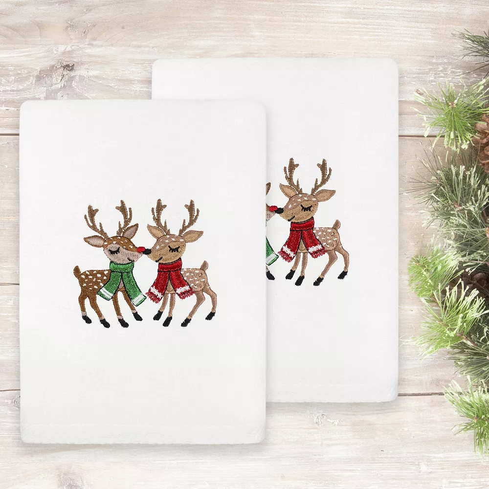Linum Home Textiles Christmas Kisses Embroidered Luxury Turkish Cotton Set Of 2 Hand Towels 4 Linum Home Textiles Christmas Kisses Embroidered Luxury Turkish Cotton Set Of 2 Hand Towels - Image 2